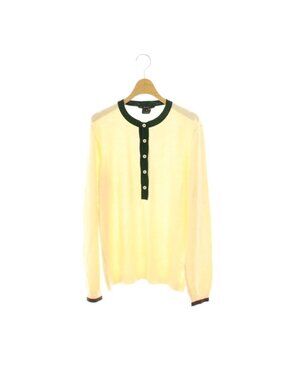 Gucci Knit Sweater Long Sleeve Wool Silk Blend Henley Neck M Beige Khaki